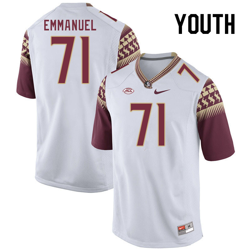 Youth #71 D'Mitri Emmanuel Florida State Seminoles College Football Jerseys Stitched-White